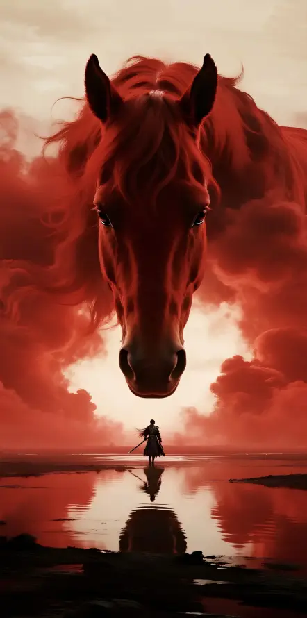 4k倒影壁纸 - 暗红 - 红雾 - 马头「哲风壁纸」