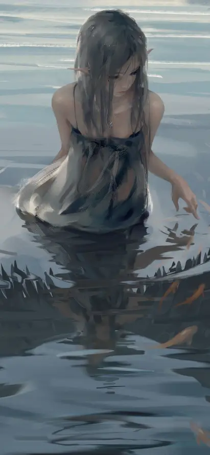 4k意境壁纸 - 水纹 - 薄裙 - 金鱼「哲风壁纸」