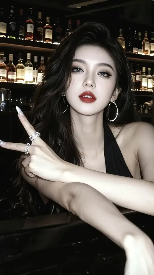 4k夜景壁纸 - 红唇 - 美女 - 酒吧「哲风壁纸」