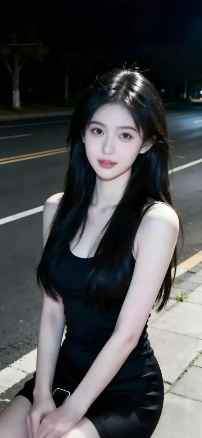 4k坐姿壁纸 - 夜景 - 清纯 - 美女「哲风壁纸」