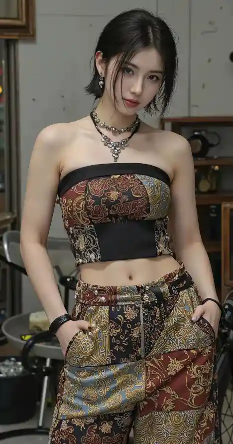 4k美女壁纸 - Ios - 露脐装 - 高腰裤「哲风壁纸」