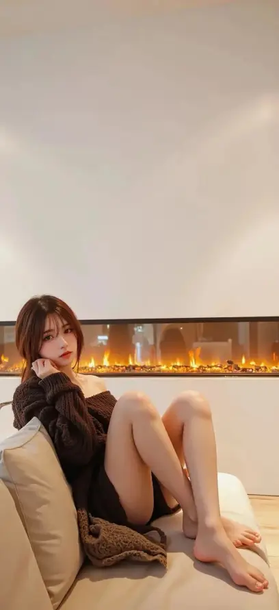 4k休闲壁纸 - 坐姿 - 壁炉 - 室内「哲风壁纸」