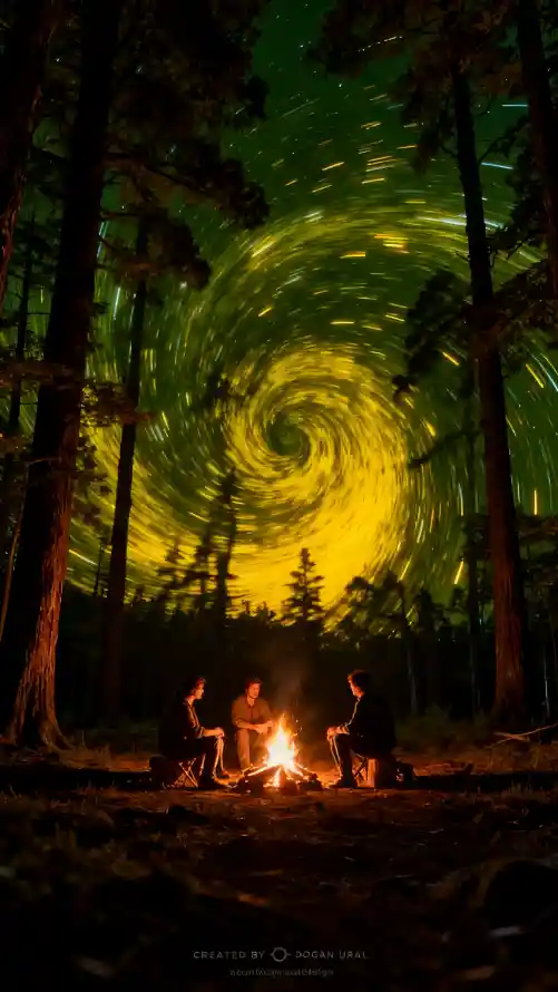 4k森林壁纸 - 夜晚 - 星轨 - 篝火「哲风壁纸」