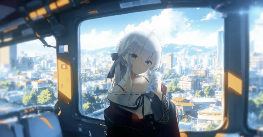 4k动漫壁纸 - 少女 - 黑发带 - 城市背景「哲风壁纸」