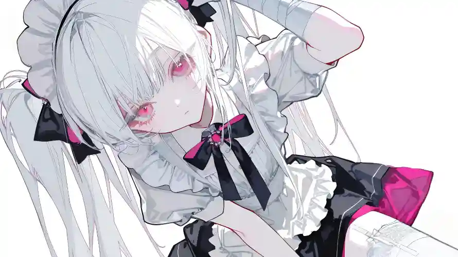 4k白发壁纸 - 红眼 - 二次元 - 双马尾「哲风壁纸」