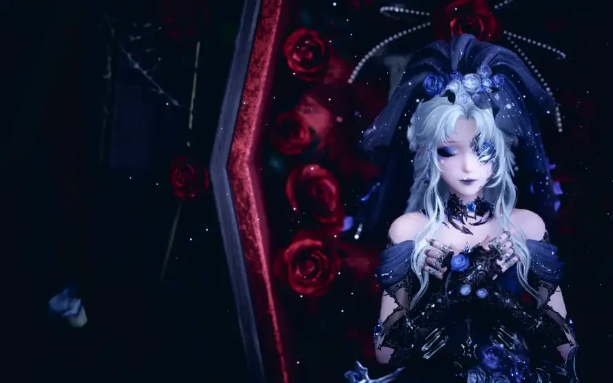 4k暖暖壁纸 - 蓝发 - 黑裙 - 华丽服饰「哲风壁纸」