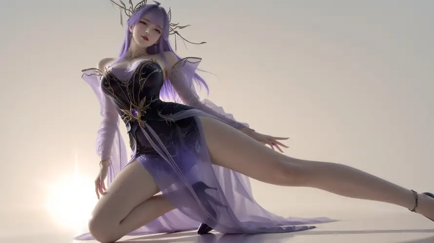 4k天穹壁纸 - 跪姿 - 长发 - 3D建模「哲风壁纸」