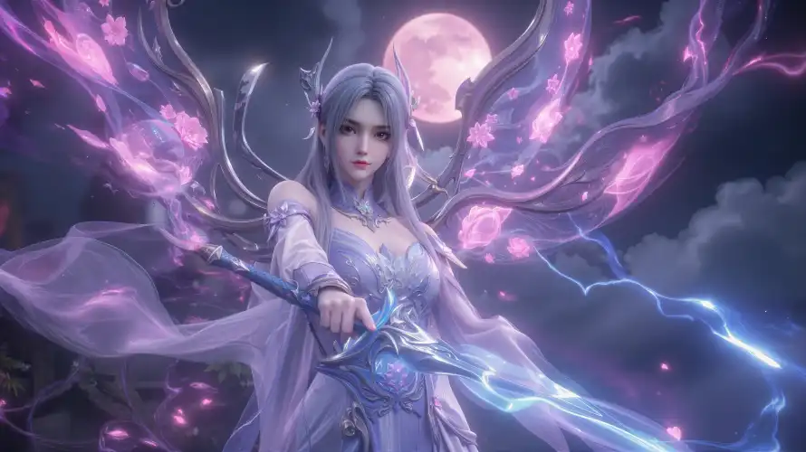 4k仙侠壁纸 - 月亮 - 月夜 - 闪电「哲风壁纸」