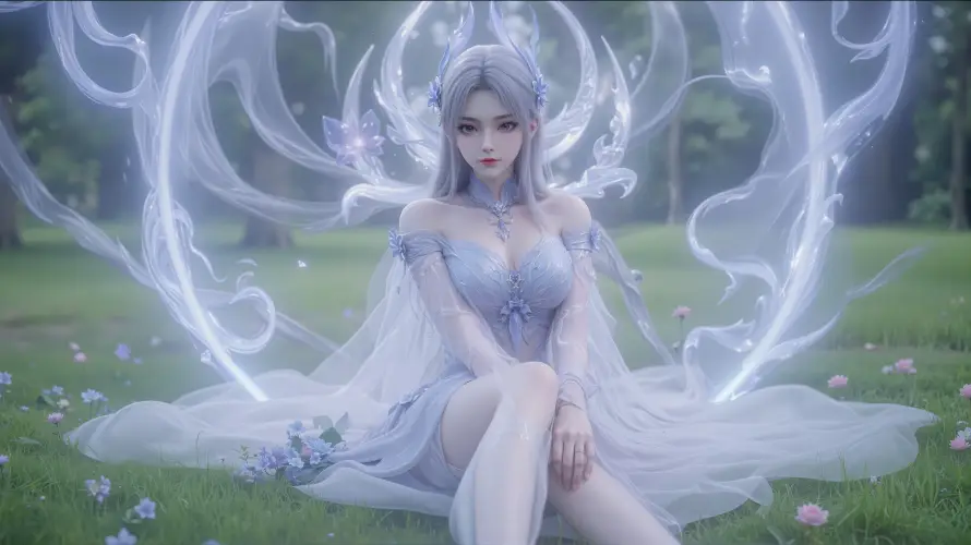 4k坐姿壁纸 - 梦幻 - 纱裙 - 花朵「哲风壁纸」