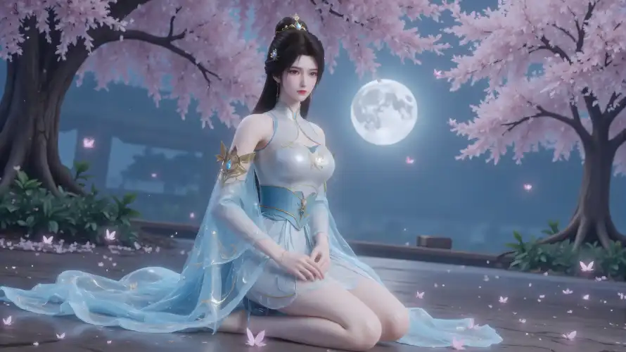 4k仙侠壁纸 - 夜景 - 月亮 - 樱花「哲风壁纸」