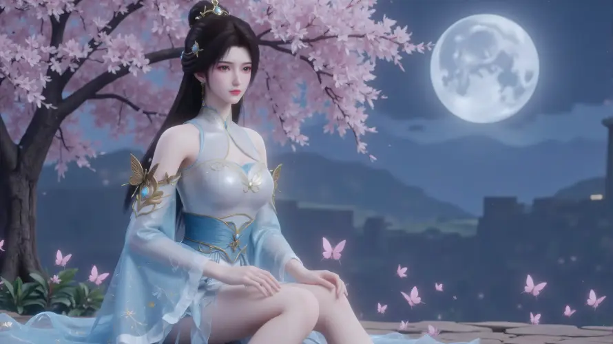 4k仙侠壁纸 - 古风 - 夜景 - 樱花「哲风壁纸」