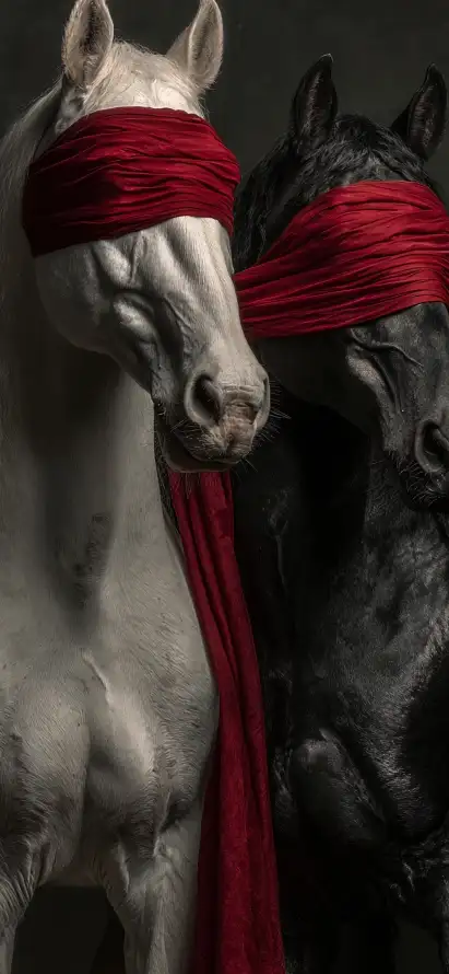4k白马壁纸 - 红布 - 蒙眼 - 马匹「哲风壁纸」