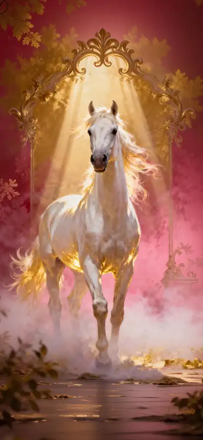 4k光影壁纸 - 白马 - 雾气 - 马匹「哲风壁纸」