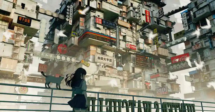 4k女孩壁纸 - 栏杆 - 楼房 - 电脑「哲风壁纸」