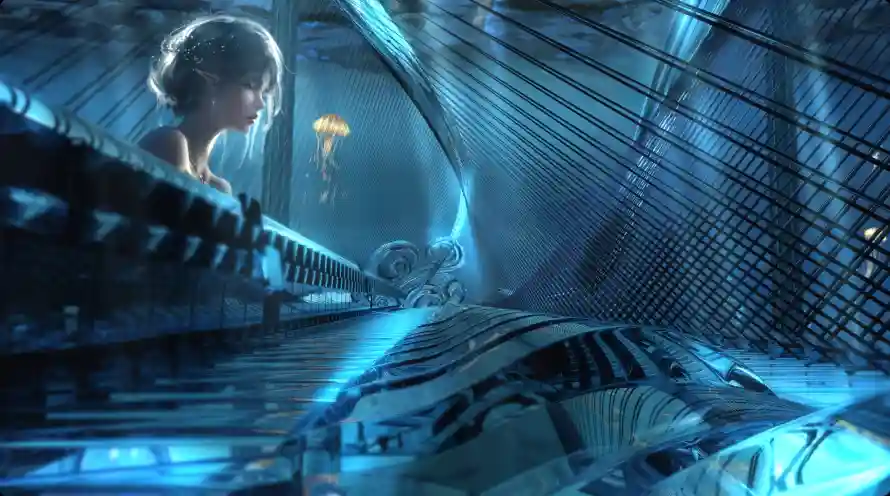 4k女孩壁纸 - 蓝调 - 钢琴 - 弹钢琴「哲风壁纸」