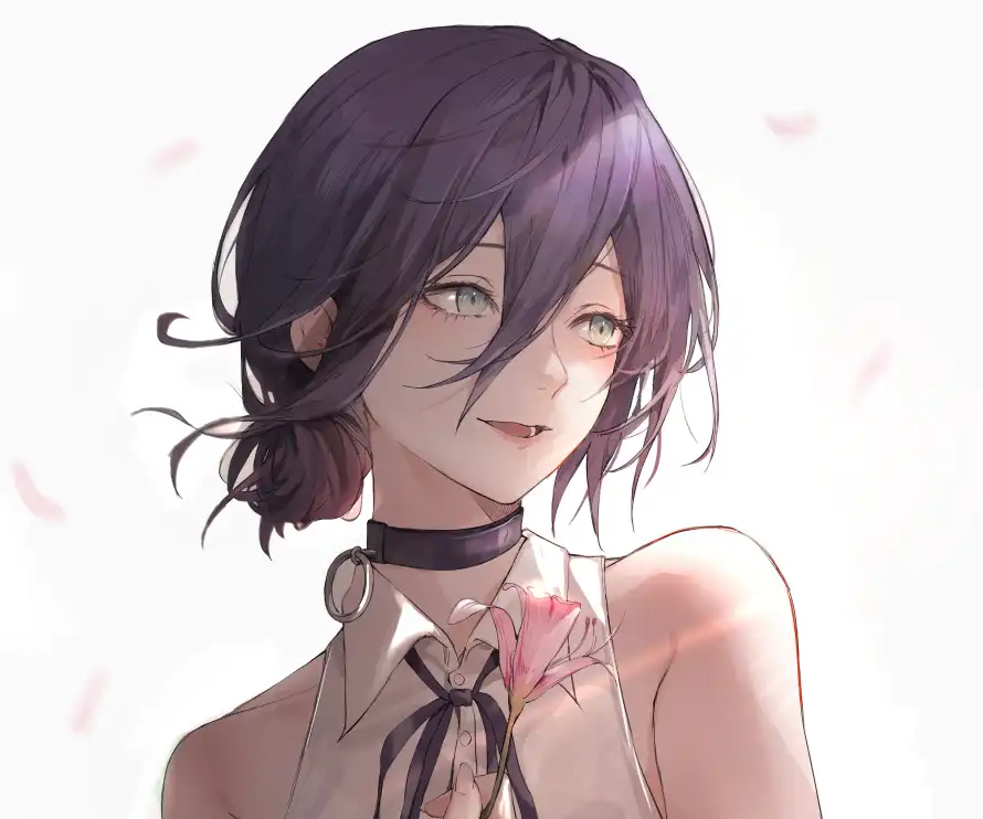 4k微笑壁纸 - 白衣 - 短发 - 花瓣「哲风壁纸」