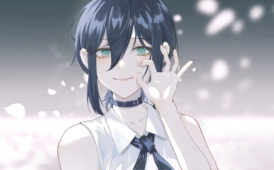 4k微笑壁纸 - 抬手 - 清新 - 短发「哲风壁纸」