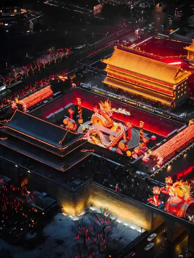 4k夜景壁纸 - 航拍 - 西安 - 古建筑「哲风壁纸」