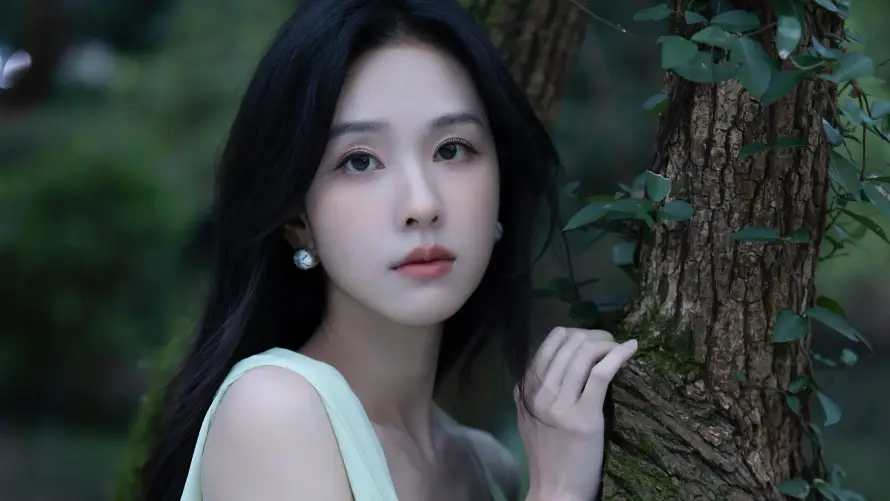 4k户外壁纸 - 树木 - 绿叶 - 美女「哲风壁纸」