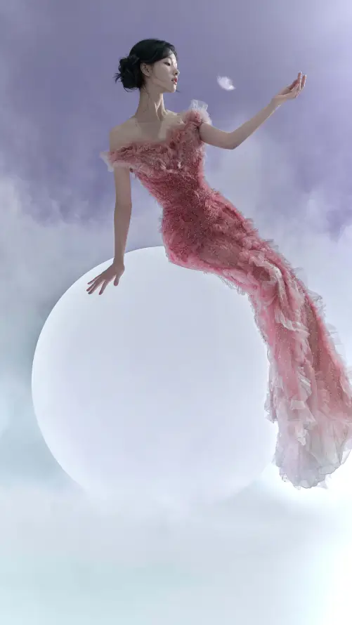 4k女演员壁纸 - 陈都灵 - 云雾背景 - 优雅坐姿「哲风壁纸」