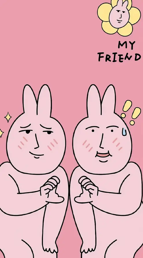 4k卡通兔壁纸 - 简笔画 - 粉红兔 - 粉色系「哲风壁纸」