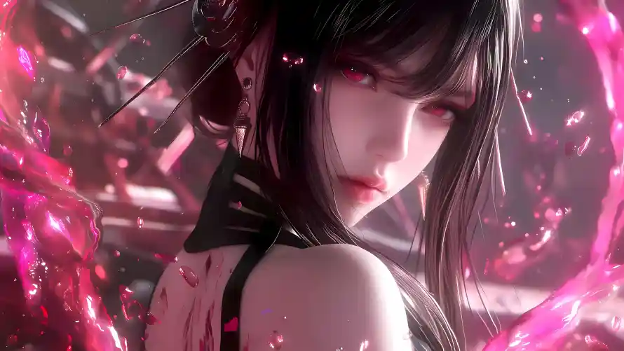 4k长发壁纸 - 冷酷眼神 - 动漫角色 - 女性角色「哲风壁纸」