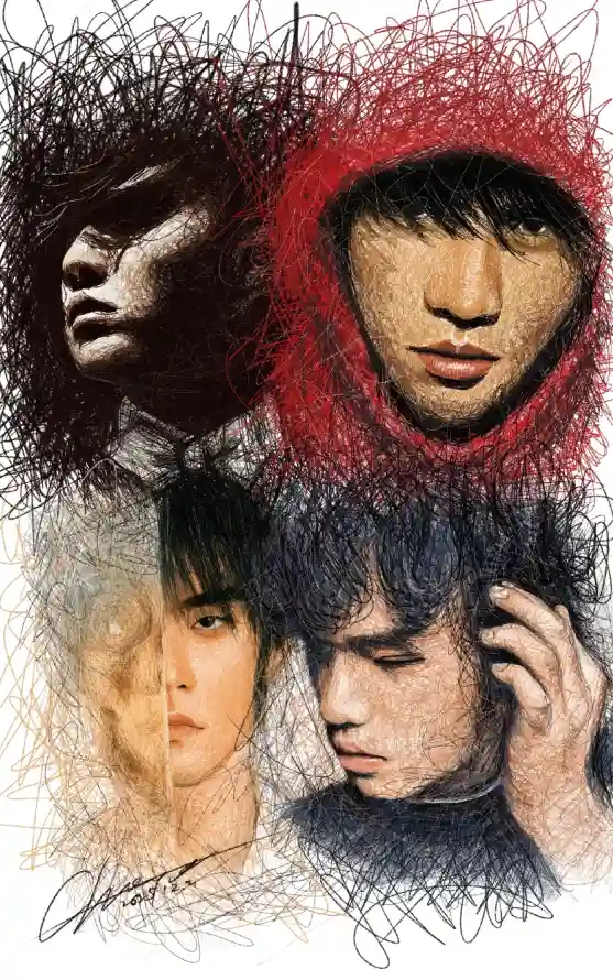 4k手绘壁纸 - 笔触 - 线稿 - 人物画「哲风壁纸」