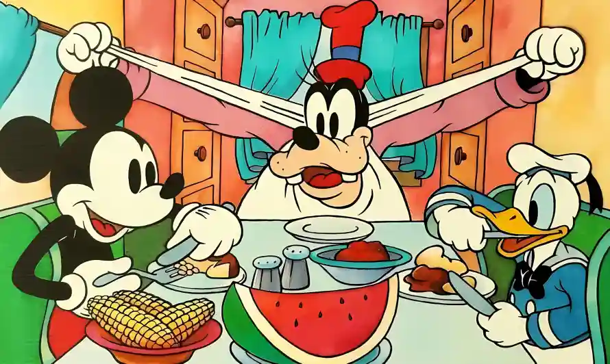 4k卡通壁纸 - 米奇 - 西瓜 - 餐具「哲风壁纸」
