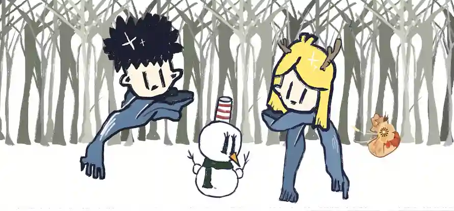 4k互动壁纸 - 冬季 - 情侣 - 手绘「哲风壁纸」