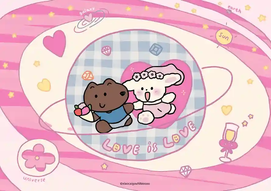 3k卡通壁纸-香槟杯与牵手-卡通兔子热门的壁纸「哲风壁纸」