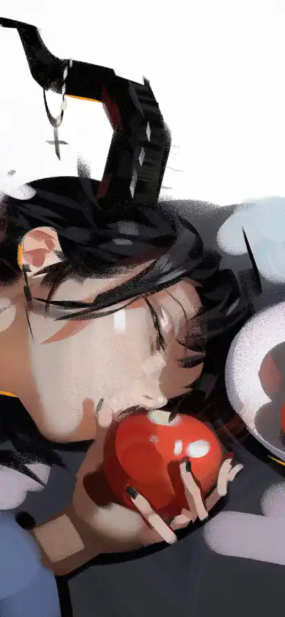 4k睡颜壁纸 - 角饰 - 闭眼 - 黑发「哲风壁纸」