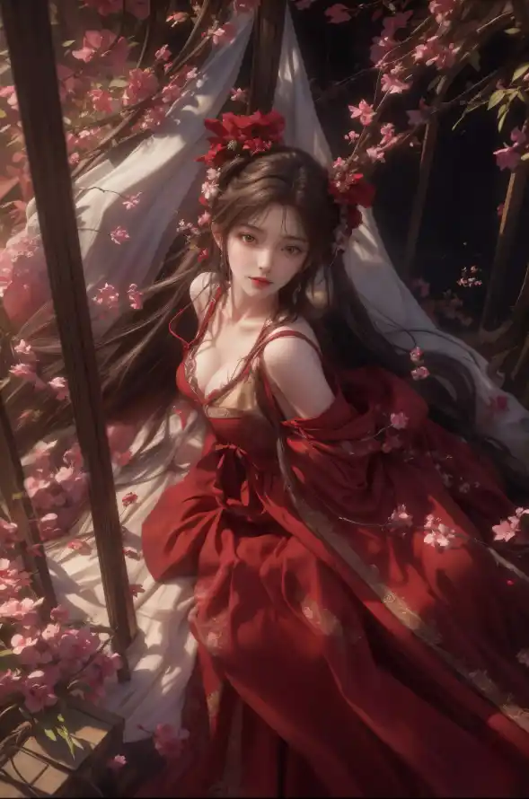 4k古风壁纸 - 国漫 - 樱花 - 红裙「哲风壁纸」