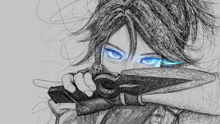 4k手绘壁纸-蓝眼睛和接风-人物线稿壁纸推荐「哲风壁纸」