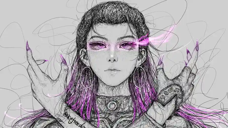 4k手绘壁纸 - 纹身 - 线稿 - 芮娜「哲风壁纸」