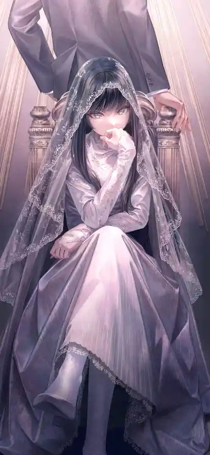4k优雅壁纸 - 坐姿 - 头纱 - 婚纱「哲风壁纸」