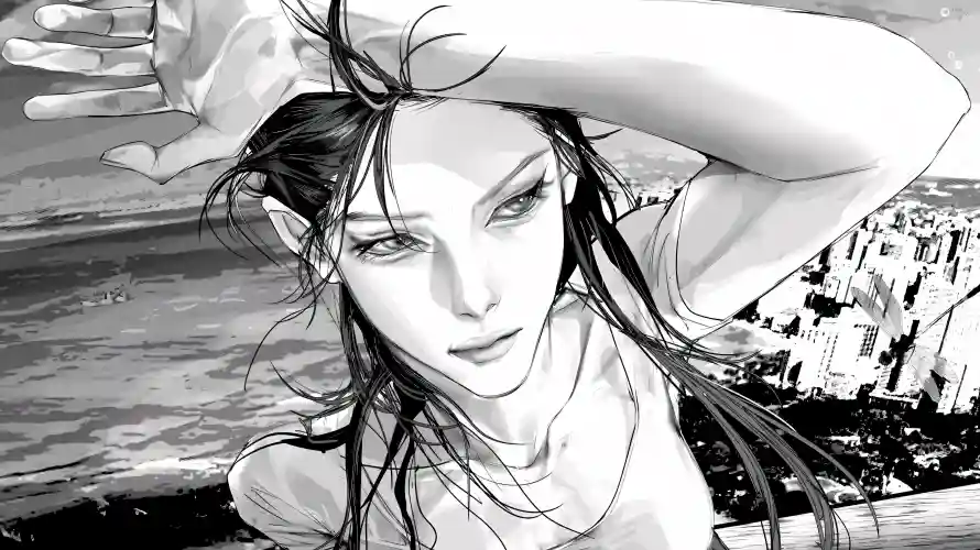 4k插画壁纸 - 海边 - 海风 - 长发「哲风壁纸」