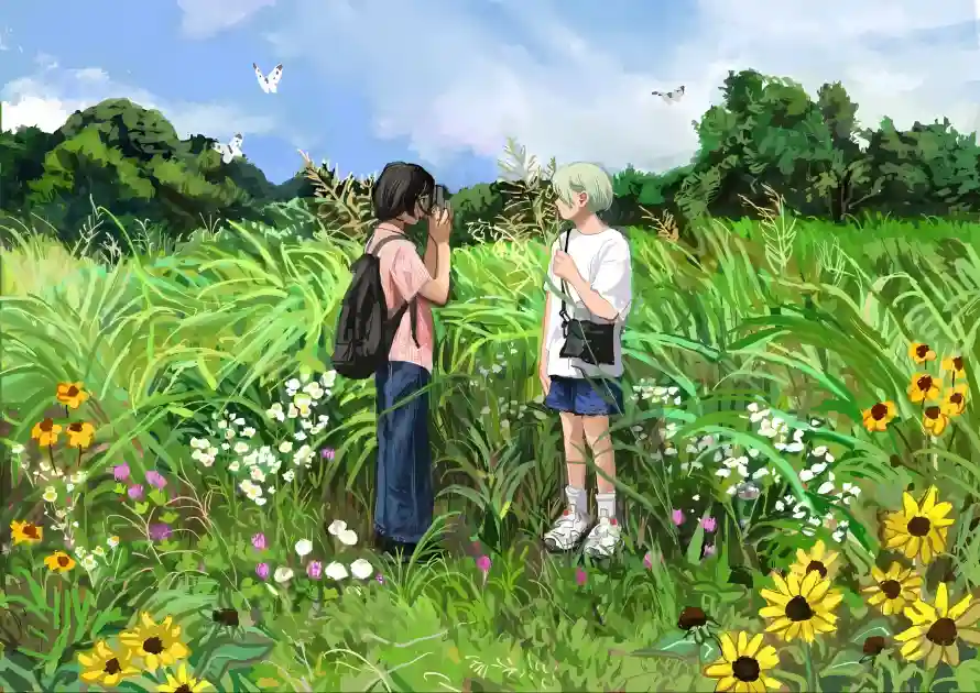 2k休闲壁纸-向日葵壁纸和夏日-人物互动免费下载「哲风壁纸」