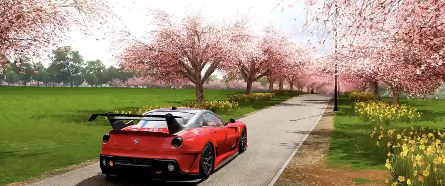 4k春天壁纸 - 樱花 - 汽车 - 红色「哲风壁纸」