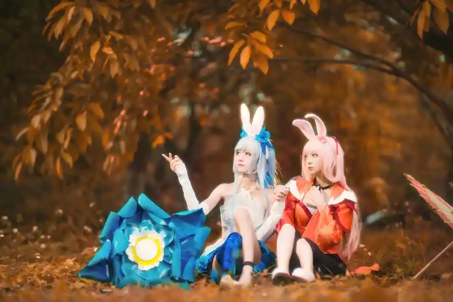 4k兔耳壁纸 - 户外 - 红衣 - 美女「哲风壁纸」