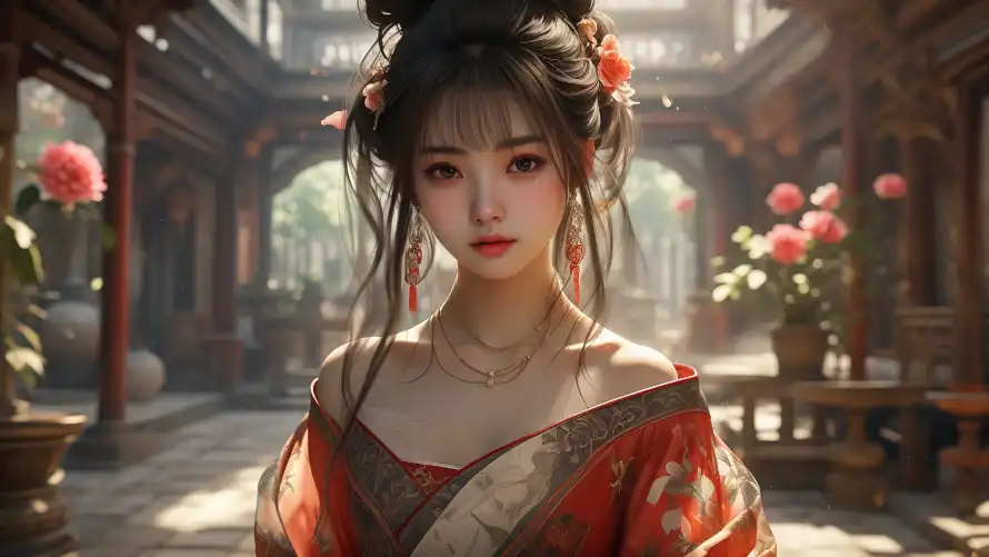 4k发簪壁纸 - 花卉 - Ai绘画 - 中式建筑「哲风壁纸」 4k发簪壁纸 - 花卉 - Ai绘画 - 中式建筑「哲风壁纸」