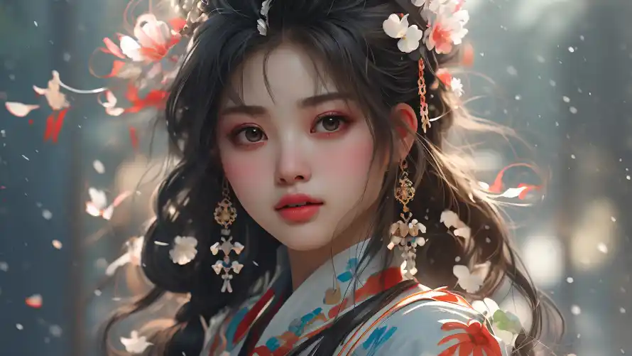 4k发饰壁纸 - 耳环 - 雪景 - 2K美女「哲风壁纸」