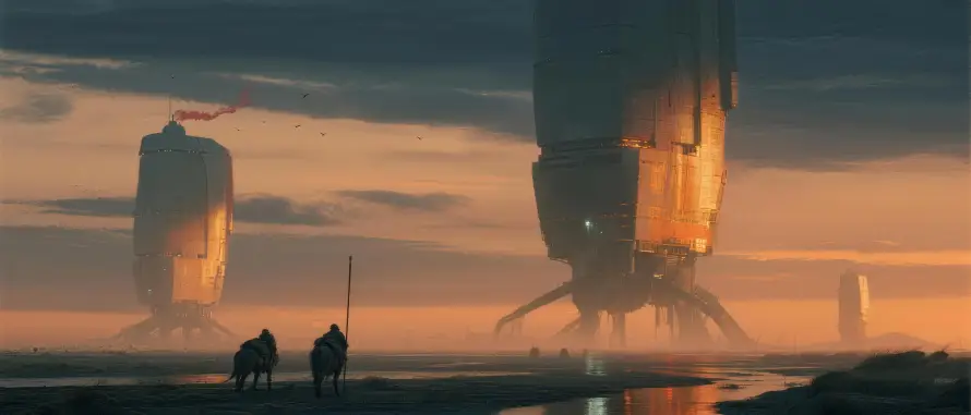 5k21:9壁纸-人物剪影和原画设计-巨大机械「哲风壁纸」