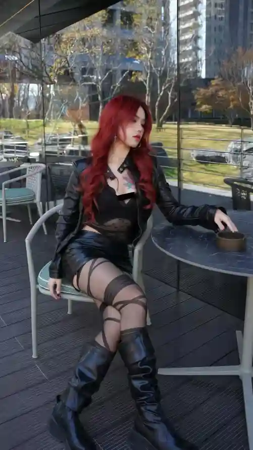 4k红发壁纸 - 黑丝 - 渔网袜 - 时尚穿搭「哲风壁纸」