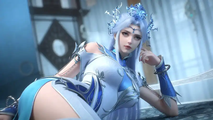 4k坐姿壁纸 - 蓝调 - 长发 - 宁雨蝶「哲风壁纸」