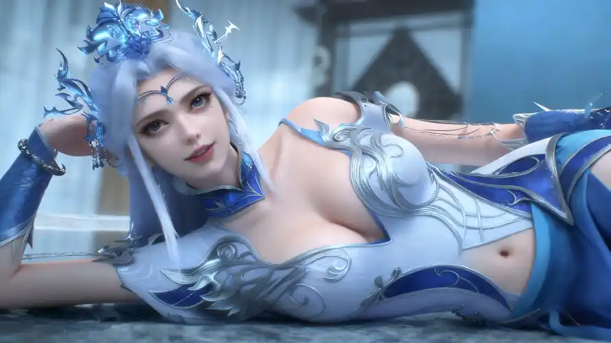 4k躺姿壁纸 - 银发 - 冷色调 - 宁雨蝶「哲风壁纸」