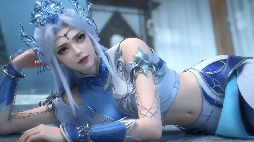 4k蓝发壁纸 - 宁雨蝶 - 仙侠元素 - 优雅姿态「哲风壁纸」 4k蓝发壁纸 - 宁雨蝶 - 仙侠元素 - 优雅姿态「哲风壁纸」