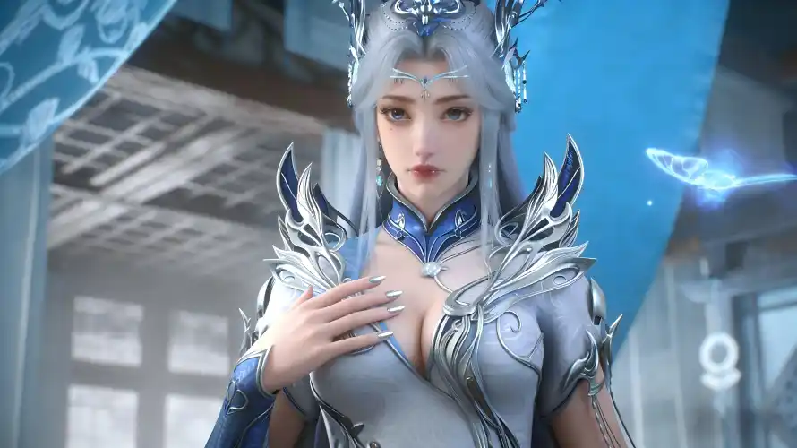 4k银发壁纸 - 银甲 - 宁雨蝶 - 仙侠元素「哲风壁纸」