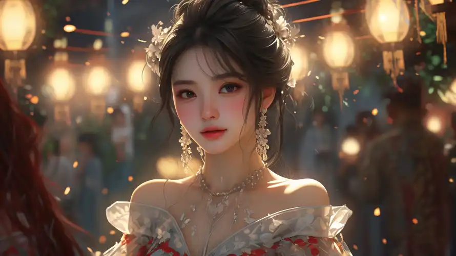 3k人群壁纸-AI美女和光斑-中式背景热门的壁纸「哲风壁纸」