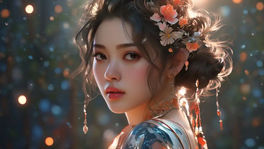 4kAI美女壁纸 - 中式发型 - 传统服饰 - 光斑背景「哲风壁纸」 4kAI美女壁纸 - 中式发型 - 传统服饰 - 光斑背景「哲风壁纸」