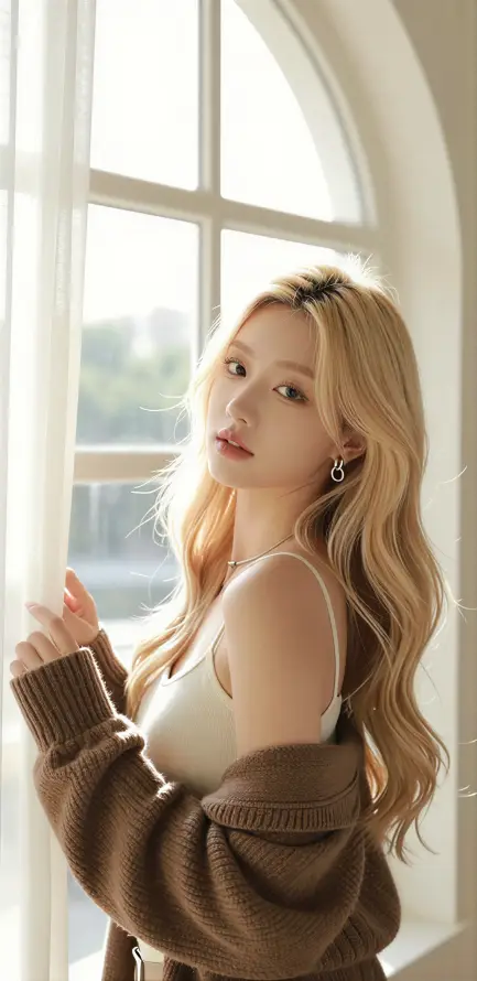 4k室内壁纸 - 美女 - 耳环 - 长发「哲风壁纸」